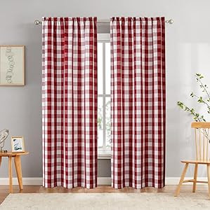 Red Buffalo Plaid Check Window Curtain Panels,Burgundy Gingham Checkered Farmhouse Retro Rustic R... | Amazon (US)