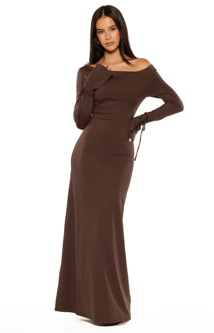Elisha Chocolate Jersey Maxi Dress | Beginning Boutique | Beginning Boutique (US)