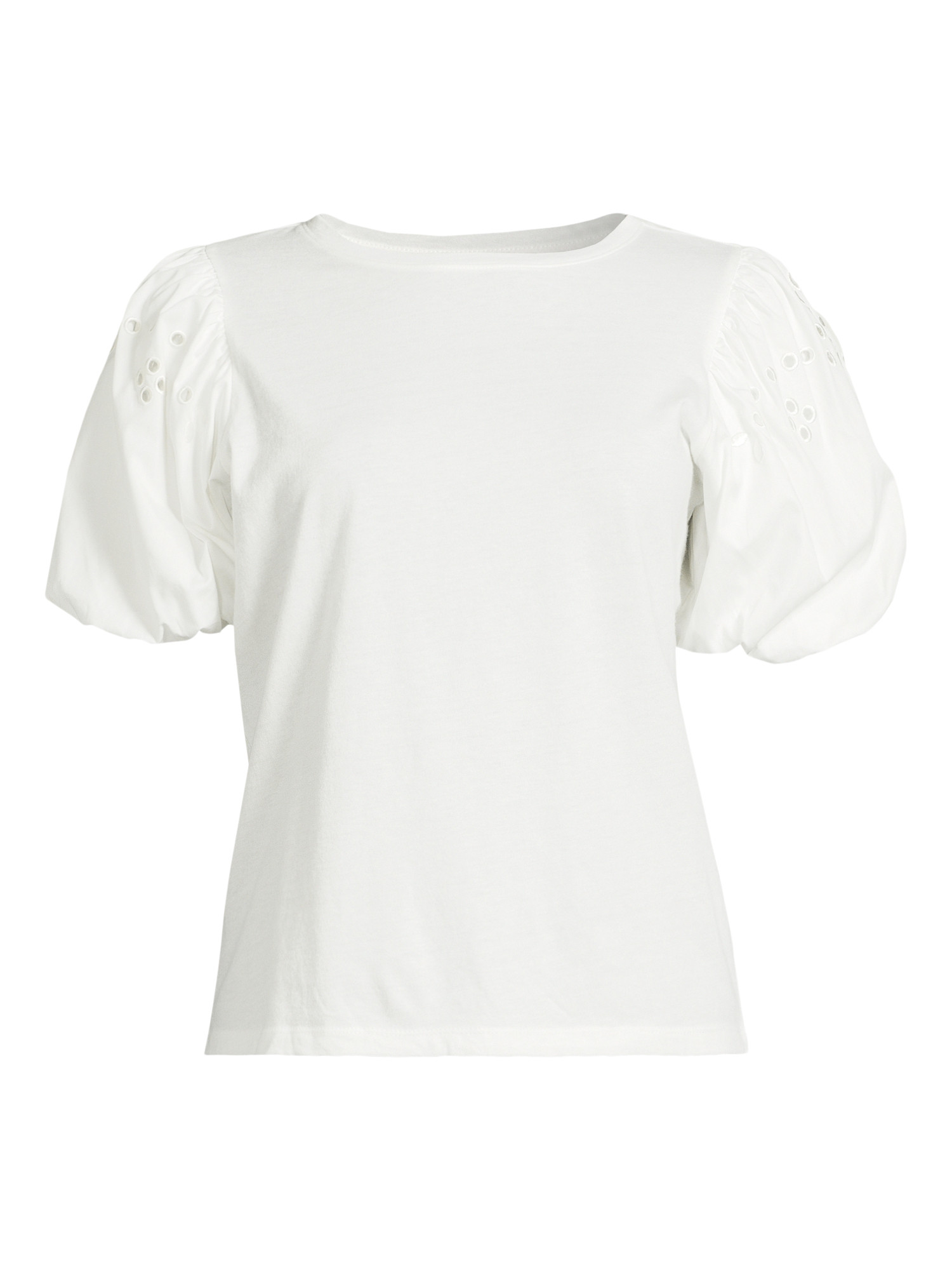 Free Assembly Women's T-Shirt with Embroidered Eyelet Sleeves, Sizes XS-XXL | Walmart (US)