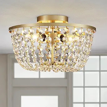 WUZUPS Crystal Chandelier Semi-Flushmount Ceiling Light Modern Lighting Fixture for Bedroom Hallw... | Amazon (US)