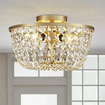 WUZUPS Crystal Chandelier Semi-Flushmount Ceiling Light Modern Lighting Fixture for Bedroom Hallw... | Amazon (US)