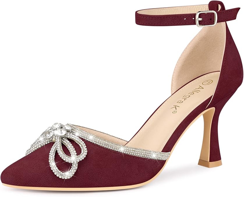 Allegra K Women's Rhinestones Bow Ankle Strap Stiletto Heel Sandals Pumps | Amazon (US)