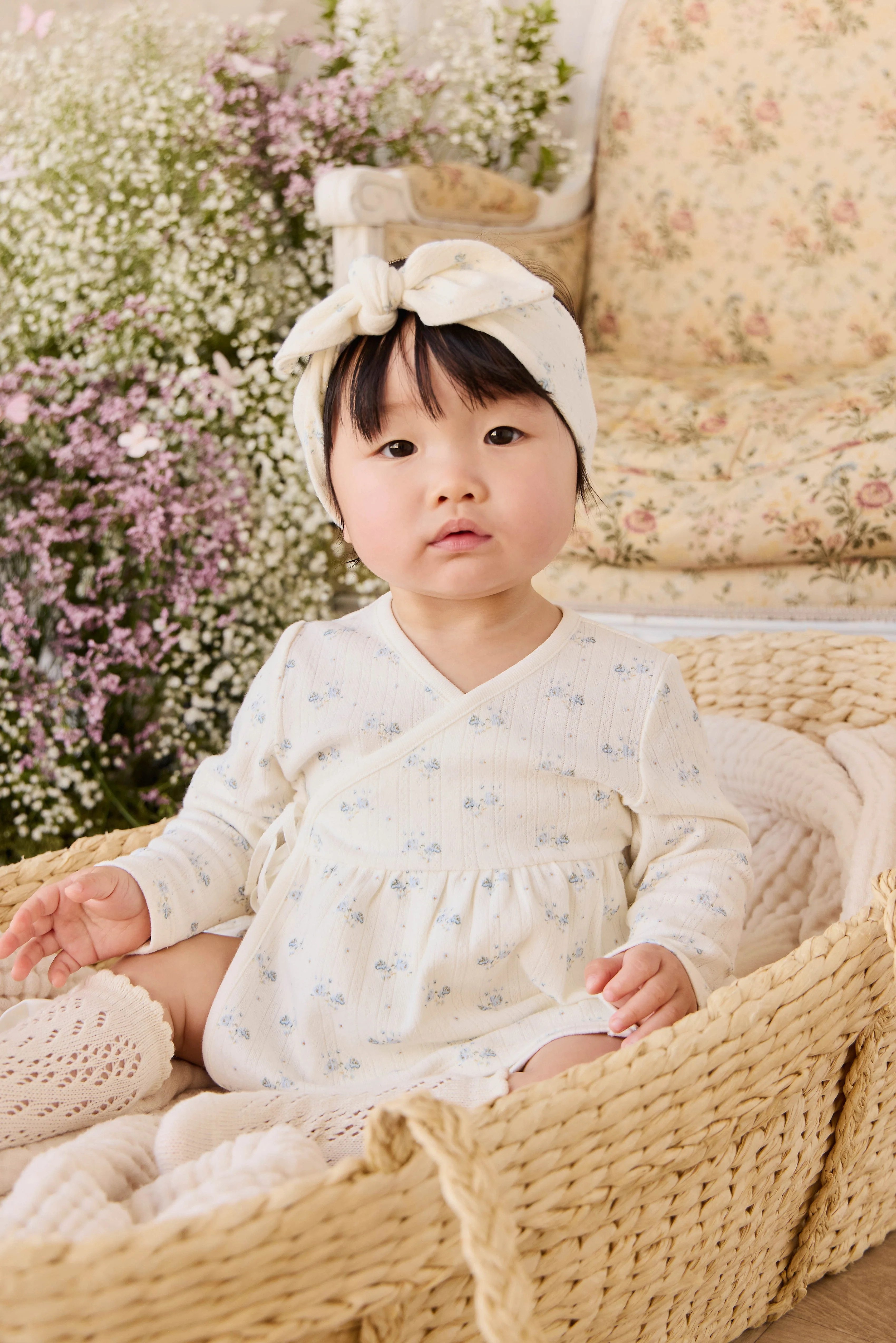 Organic Cotton Pointelle Clemence Wrap Top - Molly Blue 3-6M | Jamie Kay