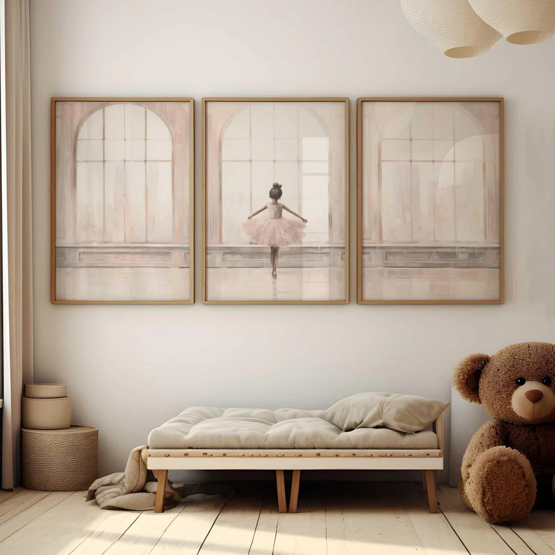 Ballerina Nursery Decor, Ballet Wall Decor, Pink Girl's Room, Ballet Painting, Set of 3, Ballerin... | Etsy (US)