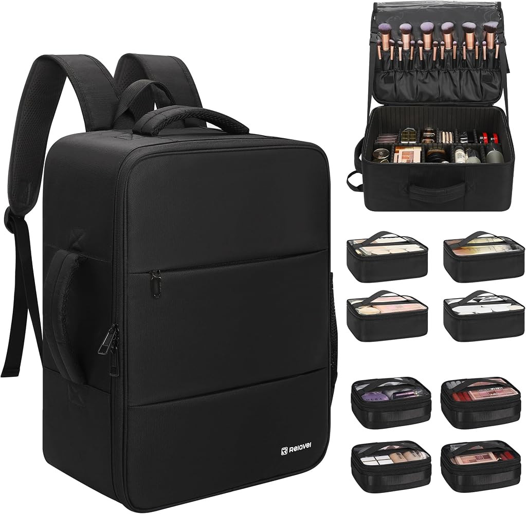 Relavel Makeup Backpack Extra Large Travel Train Case Professional Makeup Artist Kit Set Bag with... | Amazon (US)