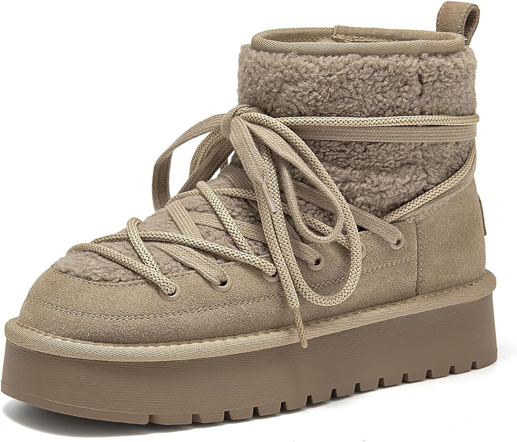 BEAU TODAY Snow Boots for Women, Platform Anti-Slip Winter Booties, Warm Fur Lace Up Round Toe An... | Amazon (US)