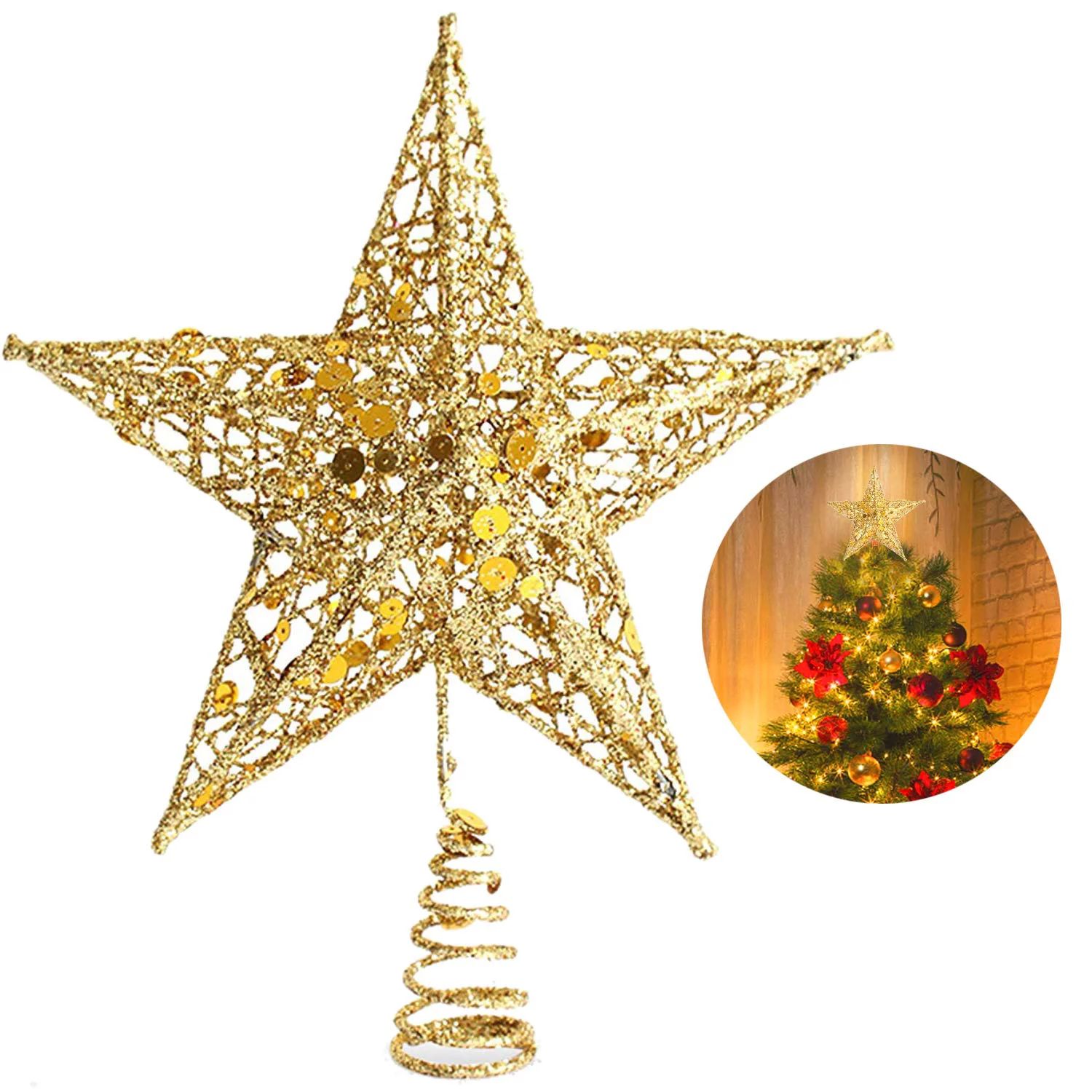 Christmas Tree Star Topper, 10 Inch Xmas Tree Topper Star Christmas Decoration Glittered Tree-top... | Walmart (US)