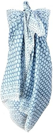 100% Cotton Block Print Sarong - Women's Swimsuit Wrap Cover-Up, Long Beachwear & Resort Apparel | Amazon (US)