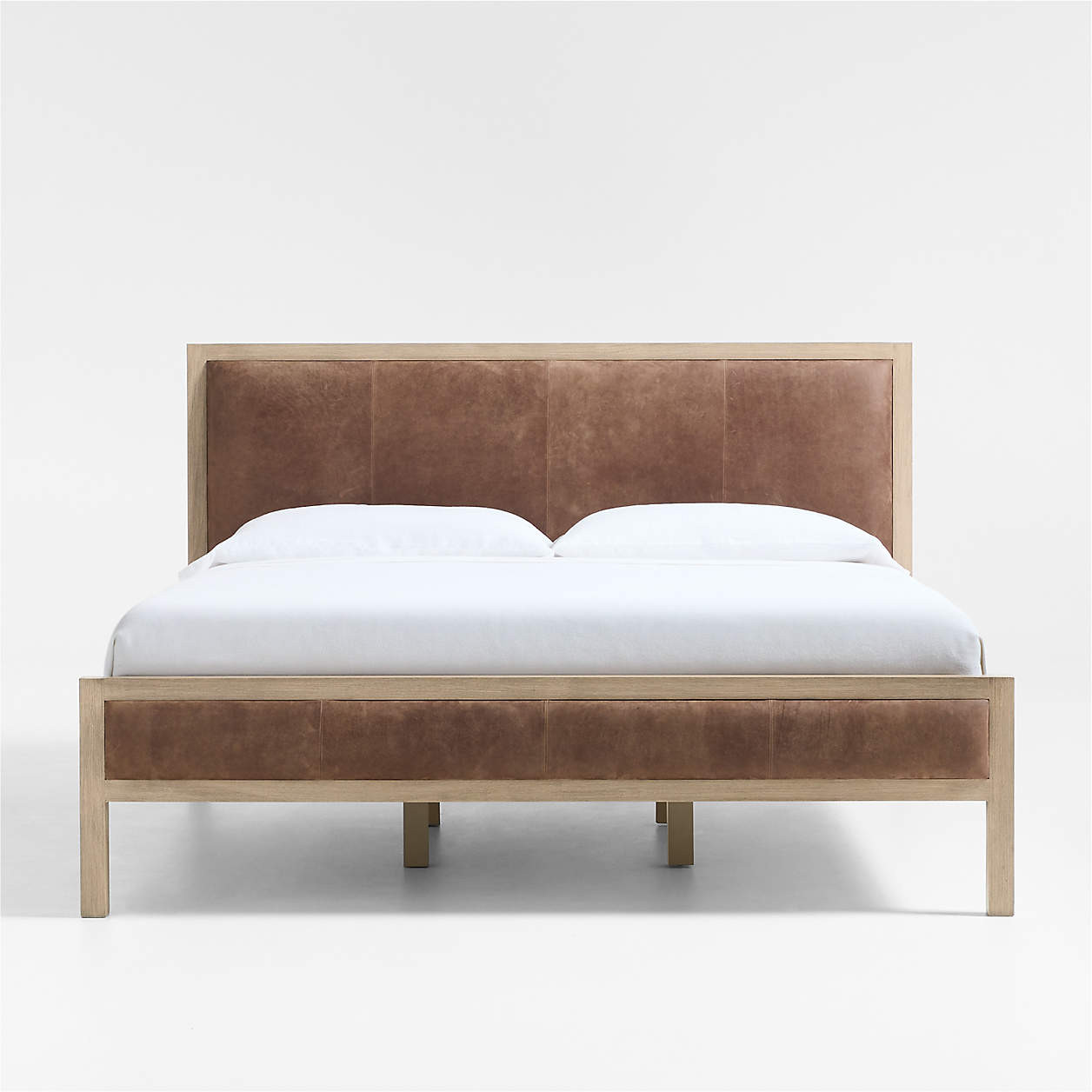 Keane Weathered Natural Wood and Leather King Bed + Reviews | Crate & Barrel | Crate & Barrel