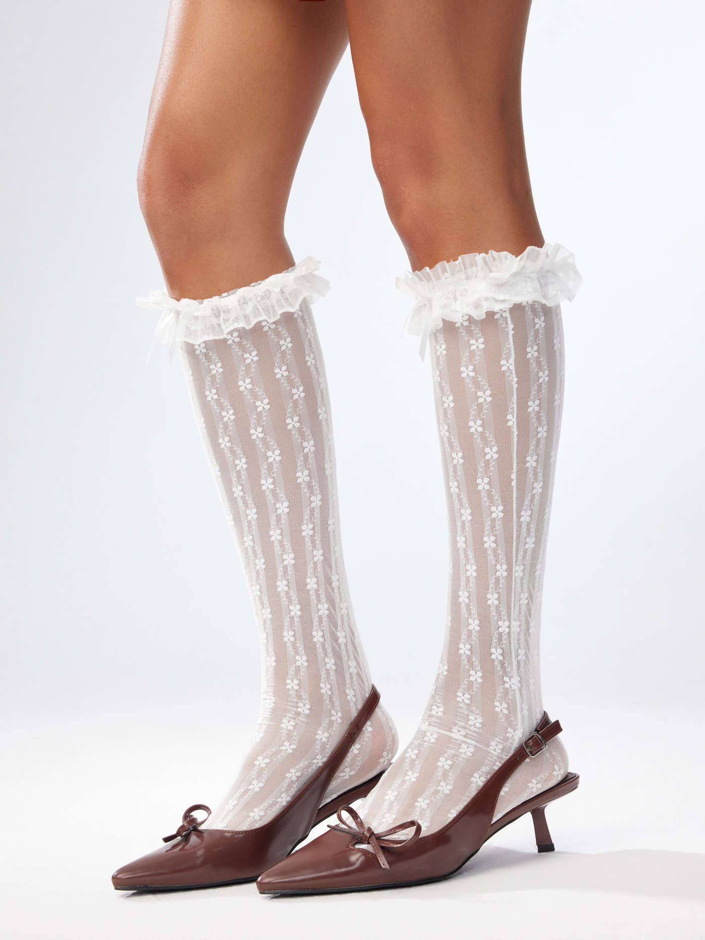 Katoenmix FLORAL LACE OVER THE CALF SOCKS For Feestje/Clubben Vakantie | Cider