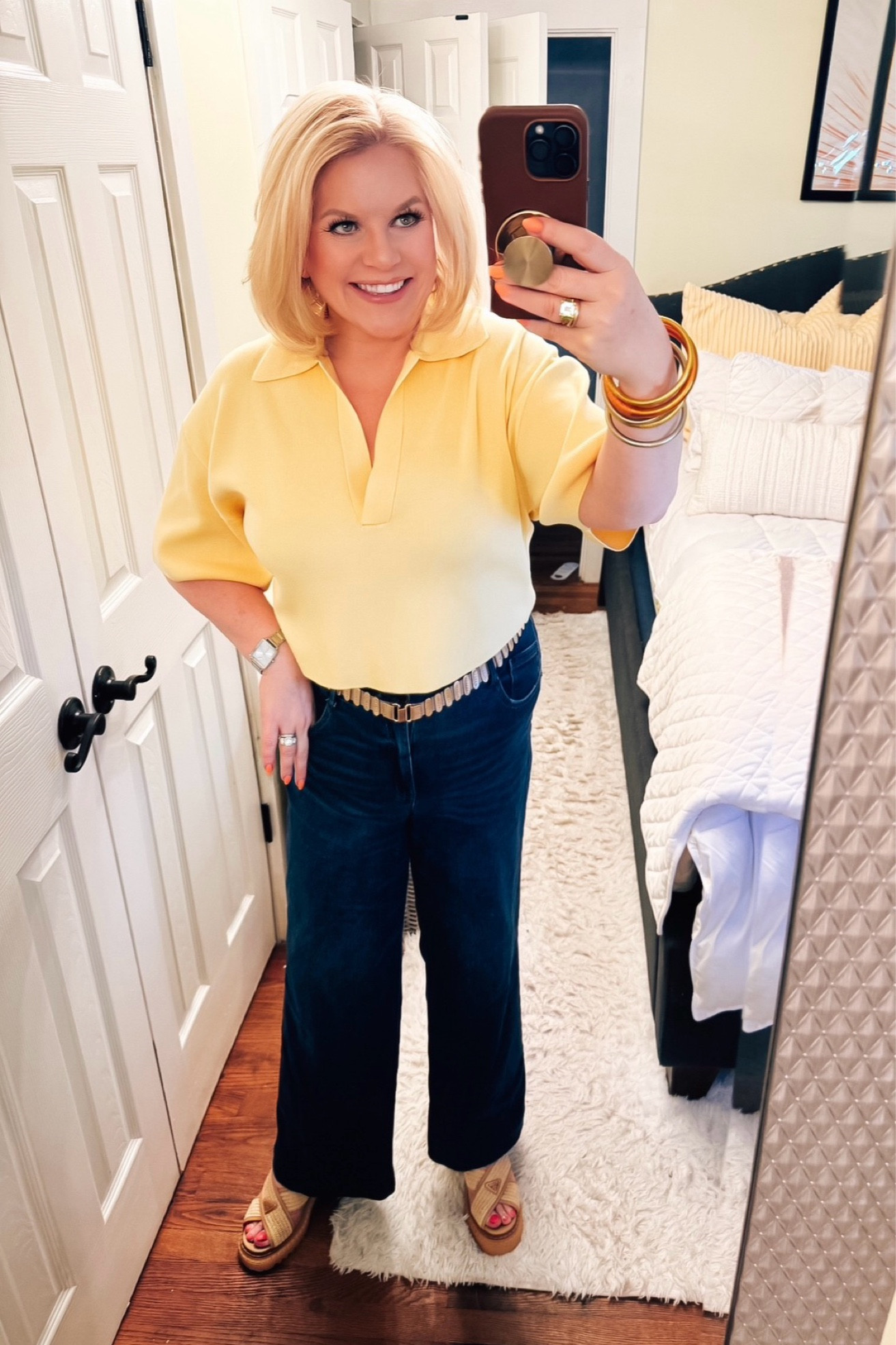 Hello, yellow!
This this cropped polo sweater is made from a compact sweater knit for a dense feel and is designed for a boxy fit. Complete with elbow-length sleeves and a cut-away placket. Style this piece with anything from jeans, denim shorts or white pants to finish the look.

Business casual outfit, polo, butter yellow, summer outfit, spring outfits 

#LTKOver40 #LTKWorkwear #LTKTravel