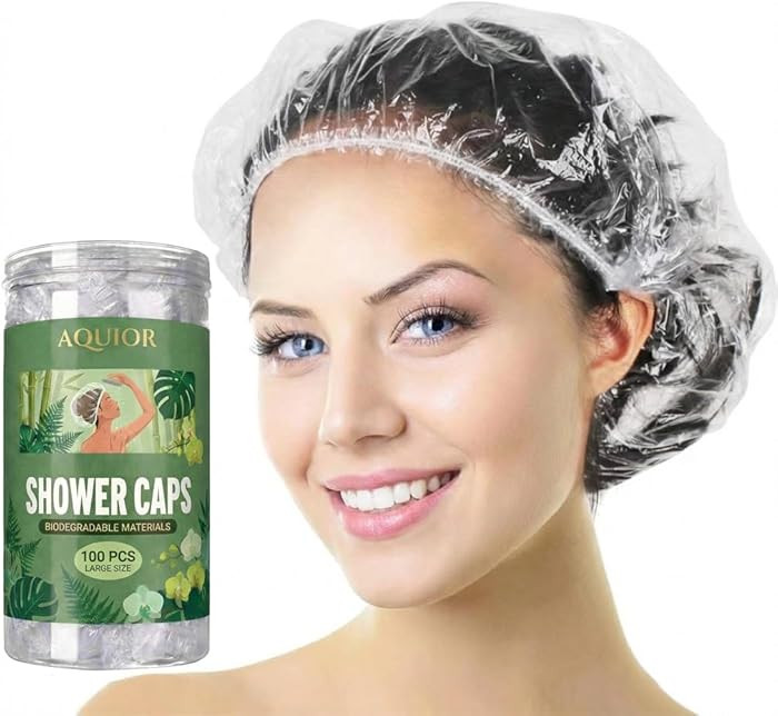 Aquior Shower Cap Disposable, 100 PCS Shower caps Large&Thick Waterproof Clear Plastic Elastic Ha... | Amazon (US)