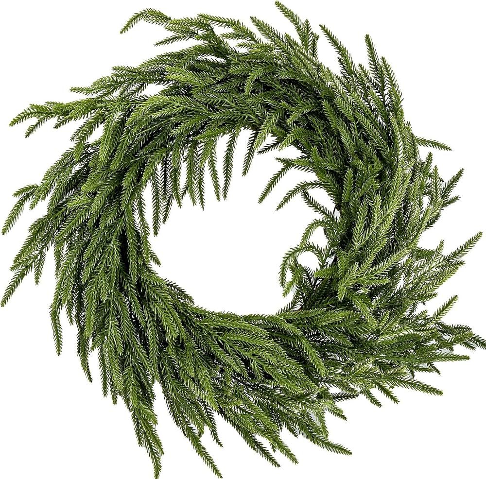 24" Norfolk Pine Wreath for Front Door, Real Touch Norfolk Pine Wreath Artificial Green Wreath Gr... | Amazon (US)