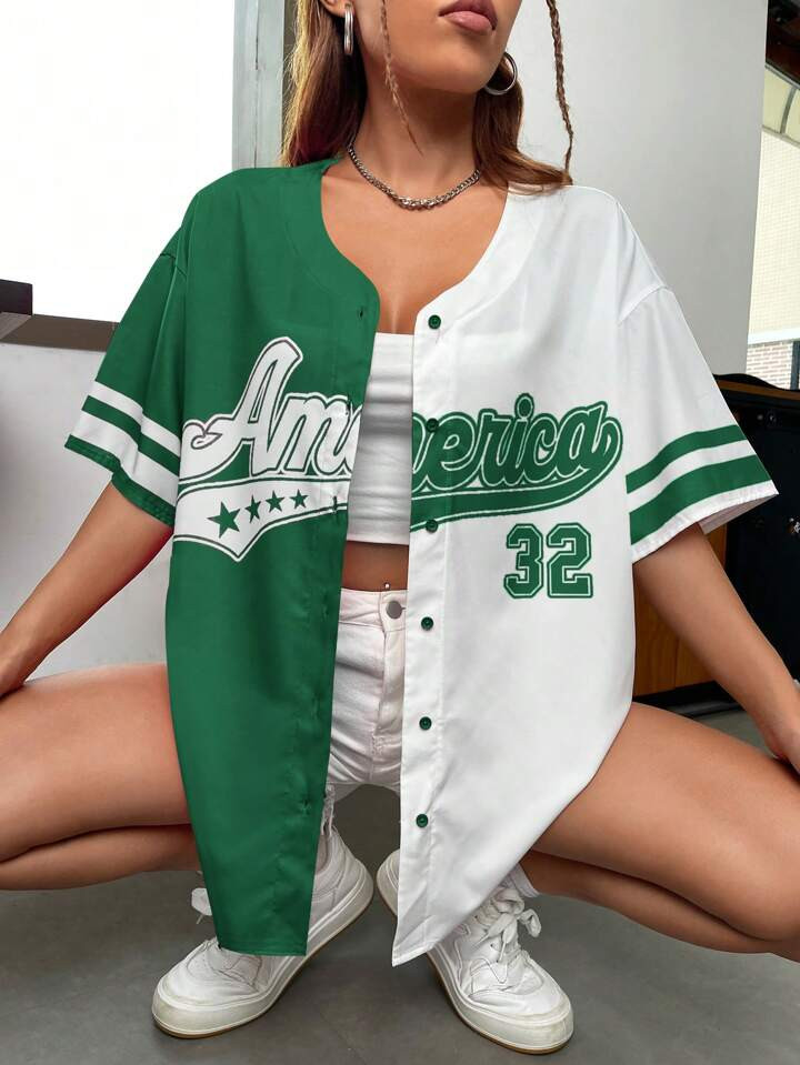 SHEIN Qutie Women'S Digital Printed V-Neck Blouse | SHEIN