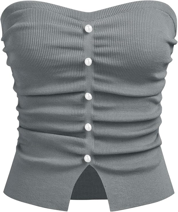 CIDER Faux Pearl Tube Tops for Women Crop Knit Split Hem Ruched Going Out Tops Cute Summer Outfit... | Amazon (US)