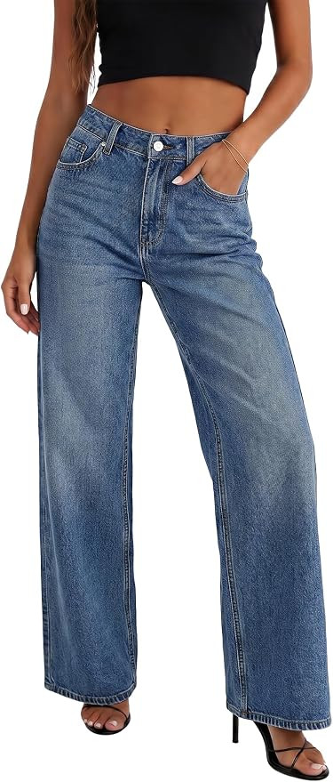 HDLTE Straight Leg Jeans for Women, High Waisted Wide Leg Jeans Loose Stretchy Denim Pants Trouse... | Amazon (US)