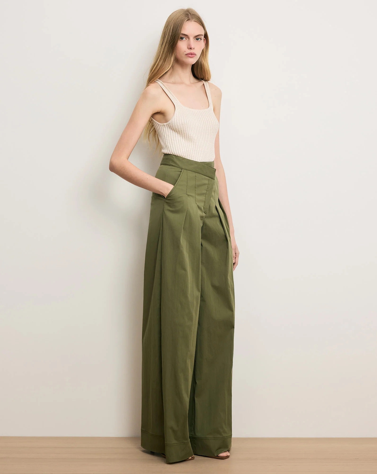 Heron Crossover Waistband Pant in Army | Veronica Beard | Veronica Beard