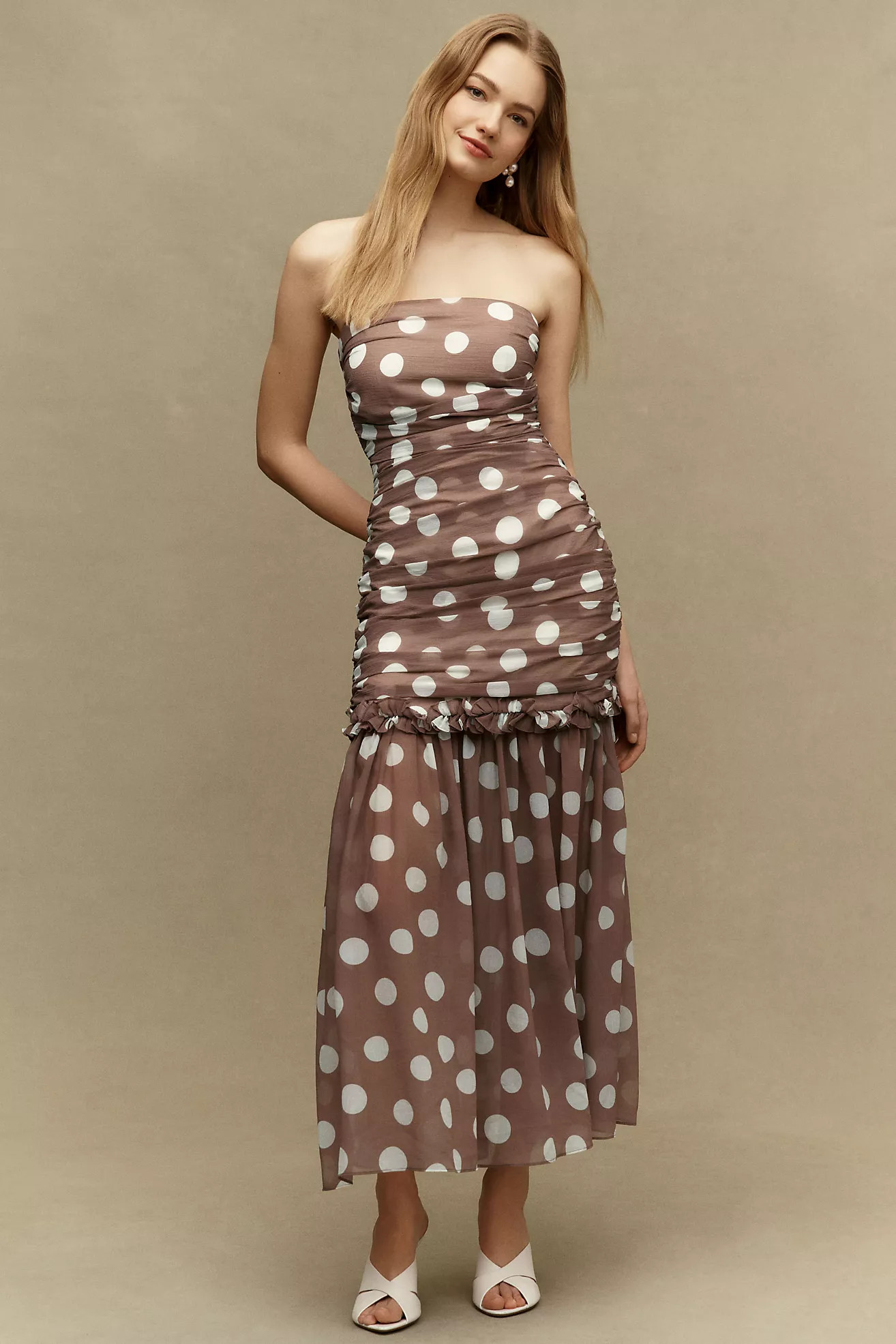 Elliatt Sola Polka Dot Strapless Maxi Dress | Anthropologie (US)