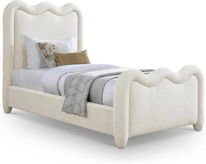 Meridian Furniture GavinCream-T Gavin Collection Art Deco Twin Bed with Soft Thick Cream Chenille... | Amazon (US)