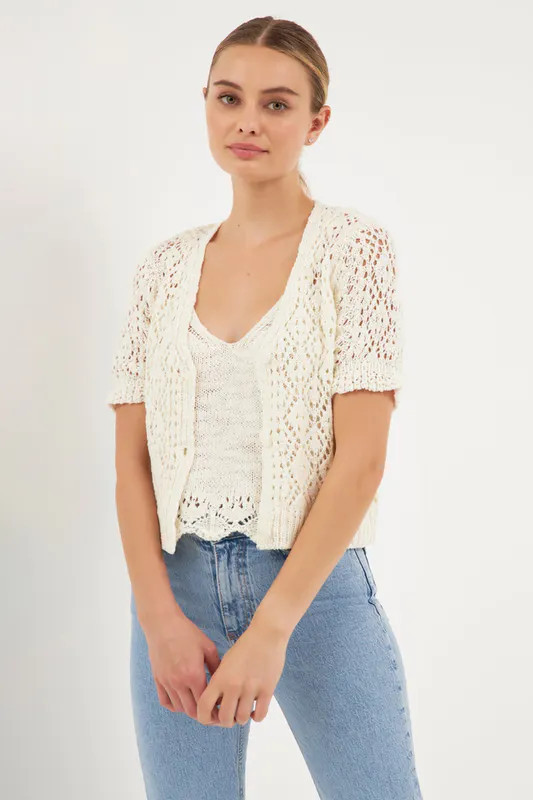Free the Roses Crochet Knit Short Cardigan - White - XS | Verishop