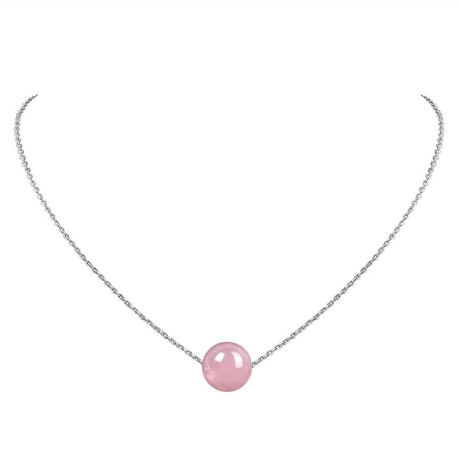 Dainty Raw Pink Rose Quartz Crystal Pendant 925 Sterling Silver Chain Necklace Handmade Healing C... | Amazon (US)