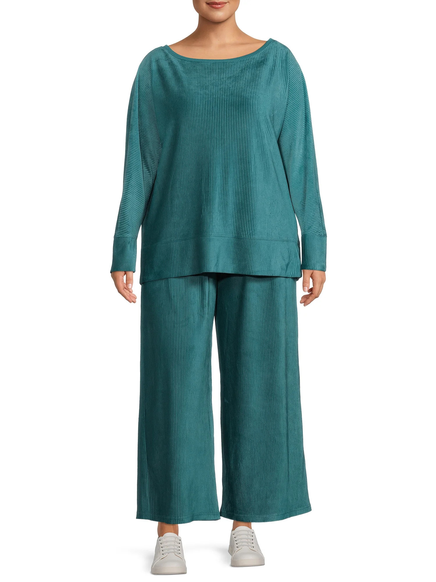 Terra & Sky Women's Plus Size Wide Leg Velour Set, 2-Piece - Walmart.com | Walmart (US)
