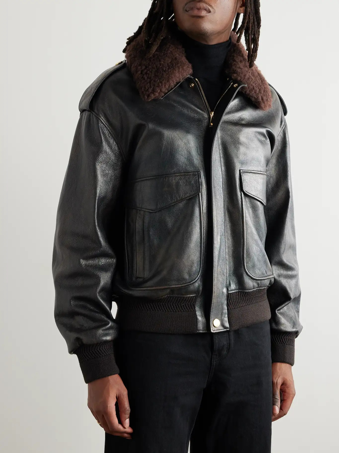 Shearling-Trimmed Logo-Embossed Leather Jacket | Mr Porter (US & CA)