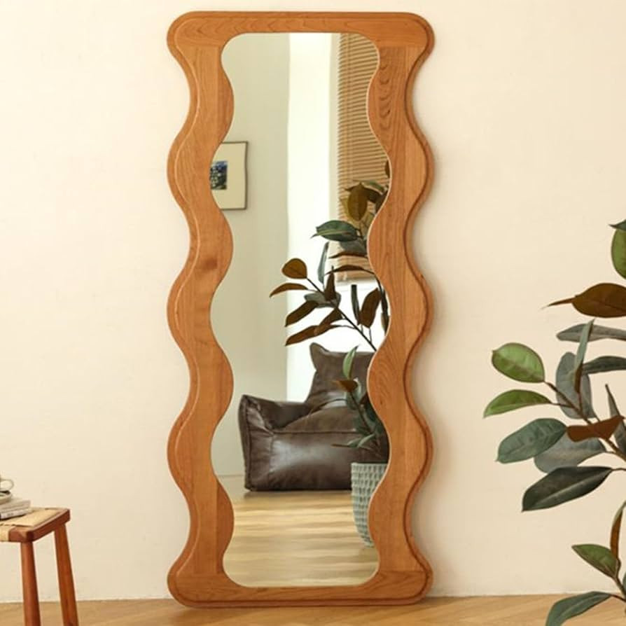 osemy 65" x 24" Full Length Mirror Wooden Framed Wavy Full Body Mirror Shatter-Proof Mirror Hangi... | Amazon (US)
