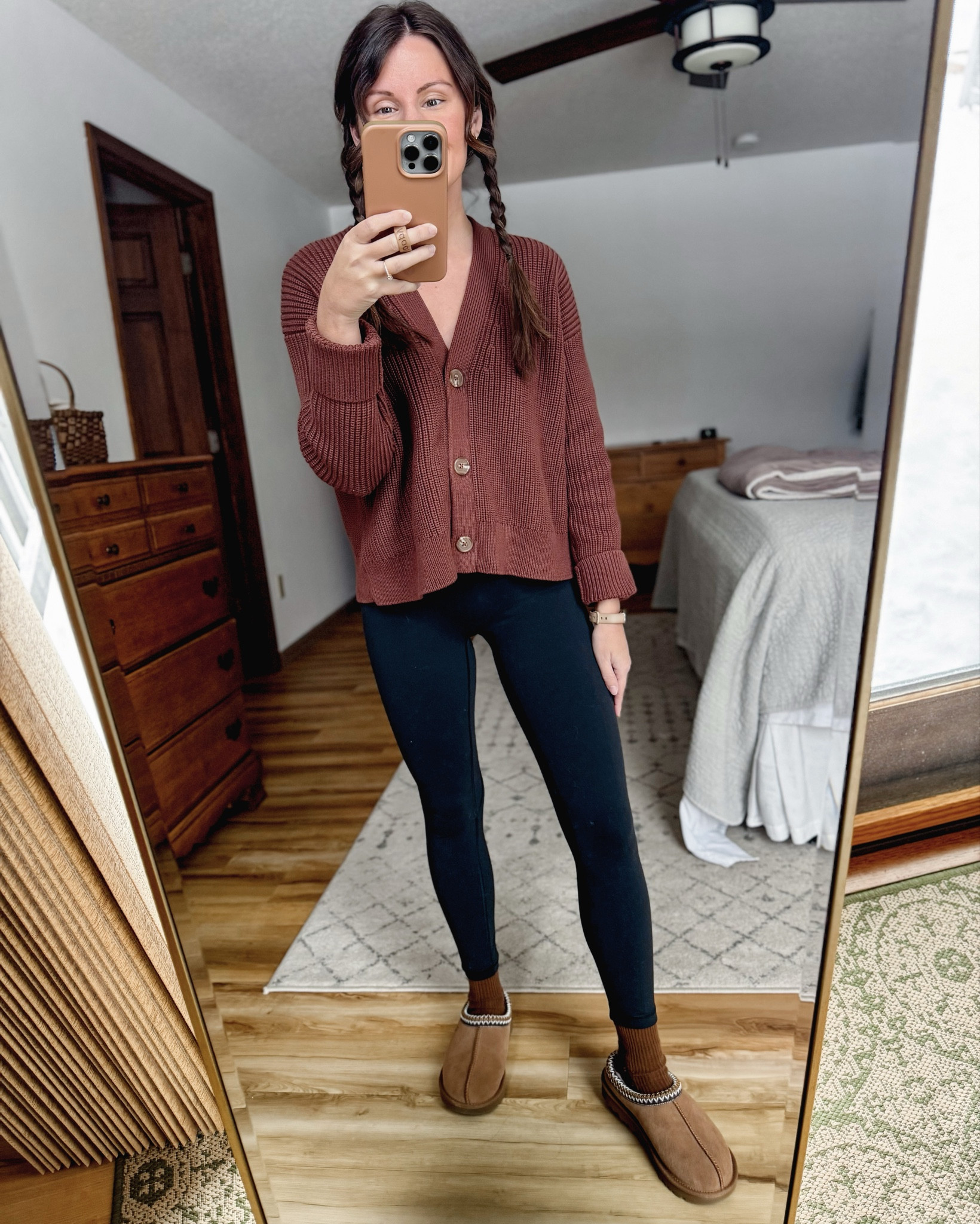 Wearing xs in this cotton cardigan (redwood brown), xs in my leggings, 6 in my ugg tasmans (also linked similar affordable ones). 

#LTKPetite #LTKgrwm #LTKFindsUnder50