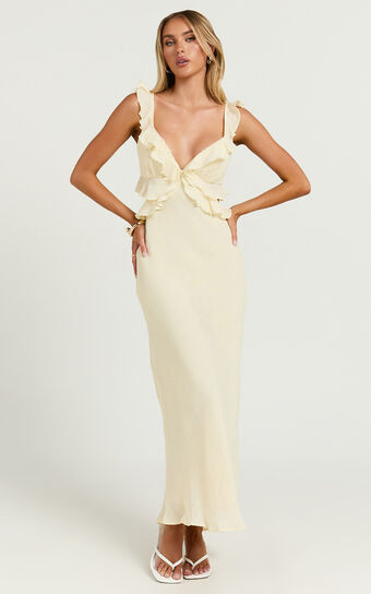 Dahlia Midi Dress - Ruffle Details Slip Dress in Lemon | Showpo (US, UK & Europe)