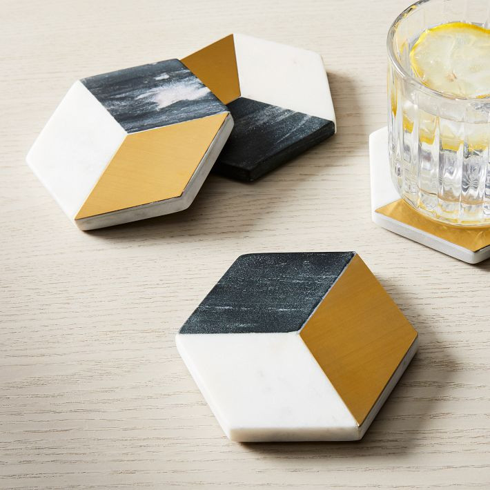 Phineas Marble & Brass Coasters (Set of 4) | West Elm (US)
