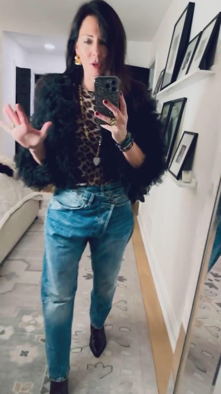 GNO
These jeans never go on sale but they are now! Lots of compliments on my leopard blouse and jacket tonight 
Friends and fam 25% off my jacket and blouse under $50 
Wearing small in jacket, 28 in jeans (size down tho unless you want loose fit) blouse is TTS 

#LTKFindsUnder50 #LTKWatchNow #LTKParties