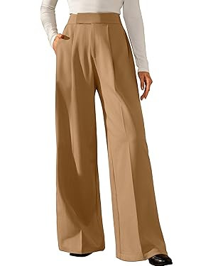 Arach&Cloz Women's Wrinkle-Free Pleated Business Wide Leg Pants Fall 2025 | Amazon (US)