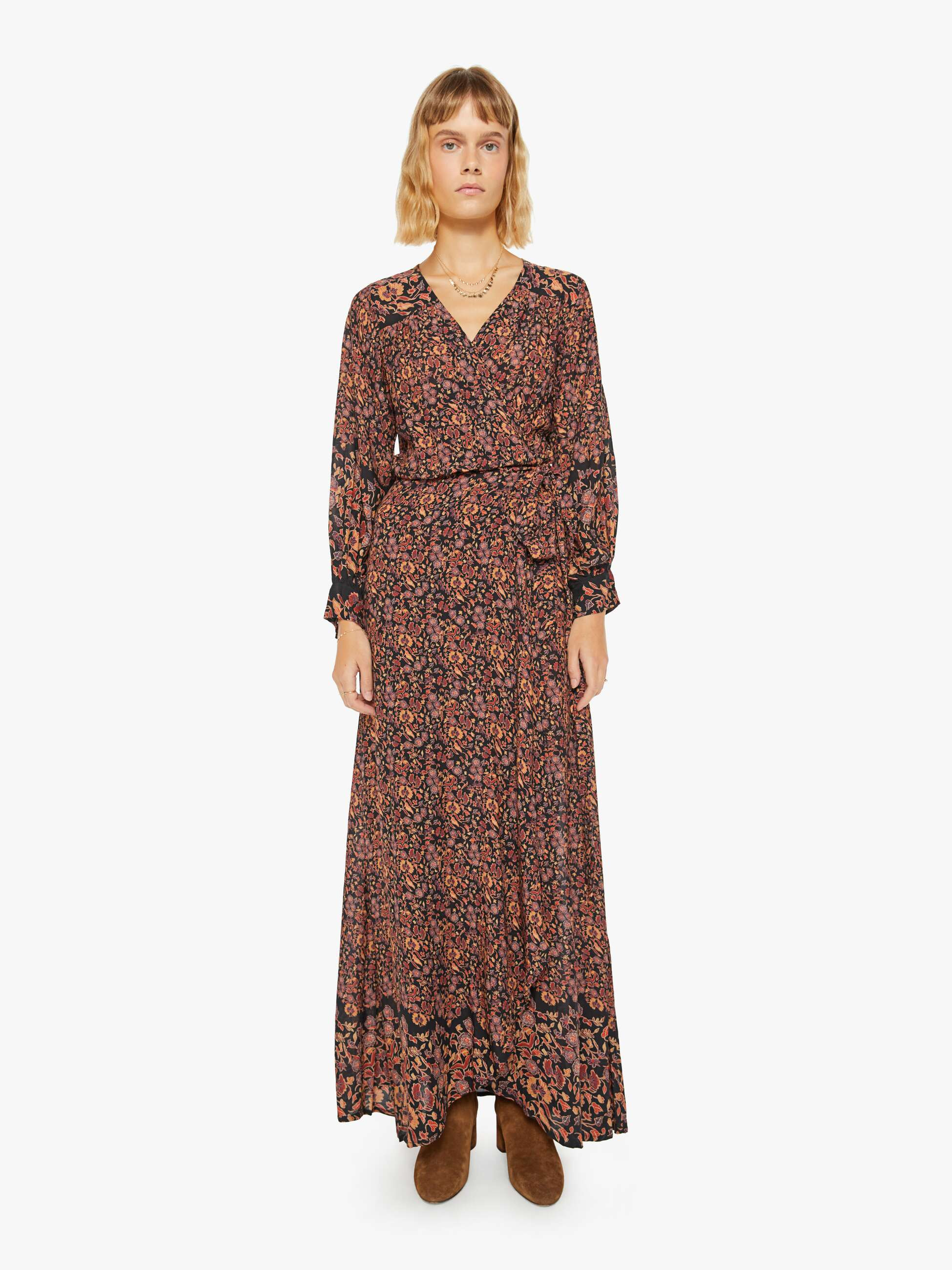 Natalie Martin Kate Long Sleeve Dress - Petite Fleur Print Noire | Mother Denim