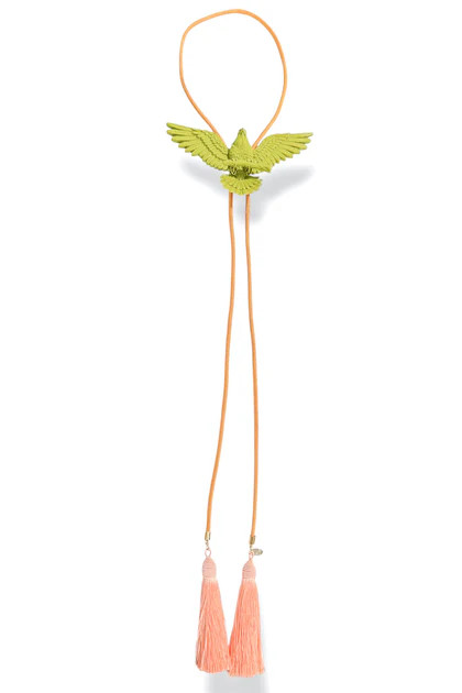 Jasper Olive Green Eagle Peach Tassel Golden Yellow Bolo Necklace | The Willow Tree