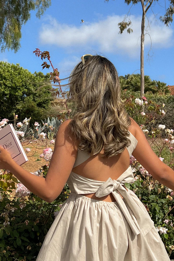 Johanna Tie Back Mini Dress - Beige | Petal & Pup (US)