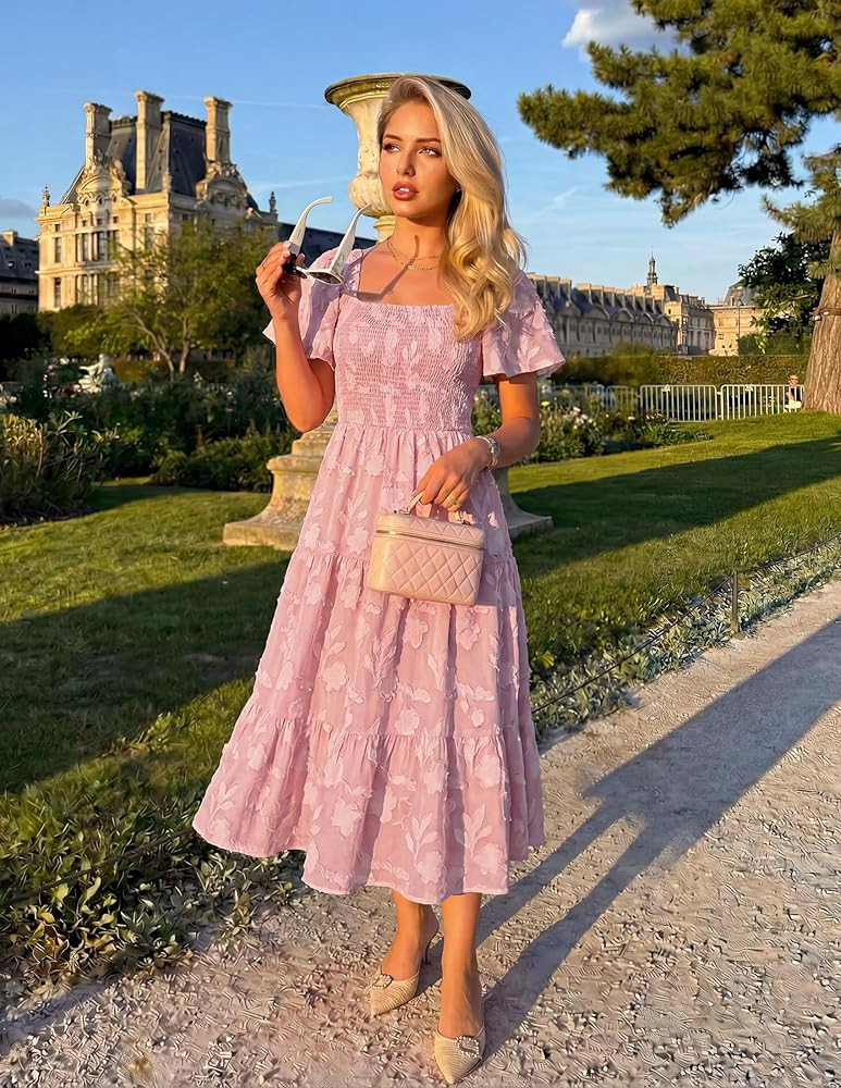 ZESICA Women‘s Summer Boho Floral Midi Dress 2026 Casual Short Sleeve Square Neck Flowy Beach V... | Amazon (US)