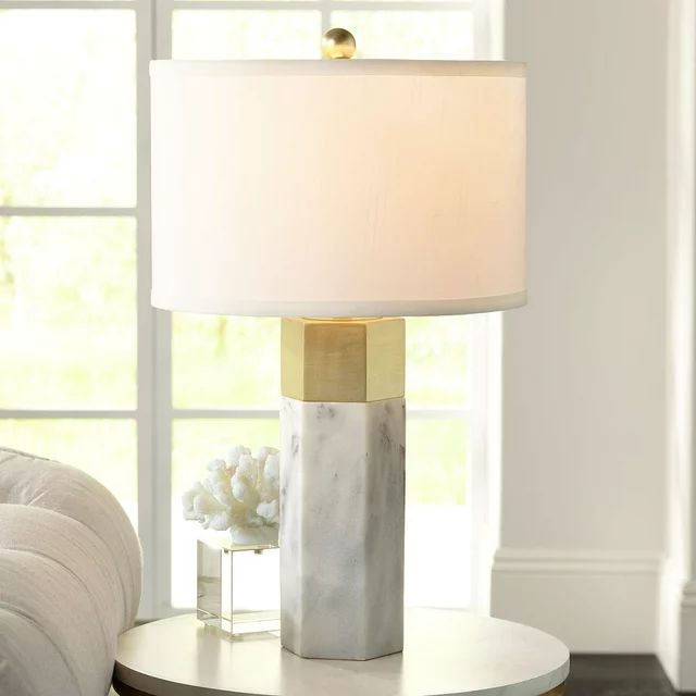 Possini Euro Design Leala Modern Accent Table Lamp 21" High Faux Marble Gold Metal White Drum Sha... | Walmart (US)
