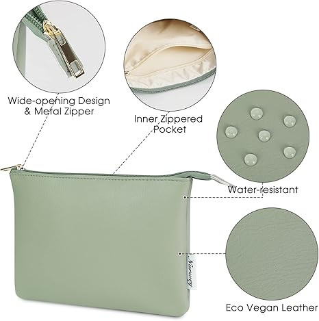 Narwey Large Makeup Bag for Purse Vegan Leather Travel Makeup Pouch Cosmetic Bag Zipper Pouch Bag... | Amazon (US)