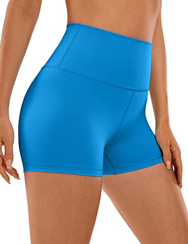 CRZ YOGA Women's Naked Feeling Biker Shorts - 3 Inches High Waisted Yoga Workout Running Spandex Madagascar Blue Large | Amazon (US)