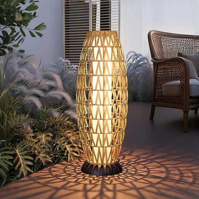 Solar Yard Outdoor Solar Lamp Woven Wicker Boho Lantern Floor Lamp, Decoration for Garden, Deck, ... | Amazon (US)