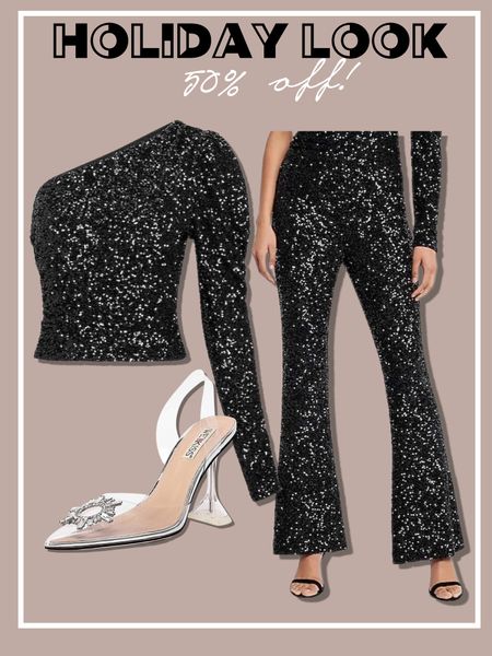 Express holiday outfit Christmas party office party amazon clear heels on sale sequin flare and ants with coordinating matching Ken shoulder sequin top set on sale 50% off 


#LTKsalealert #LTKCyberweek #LTKHoliday