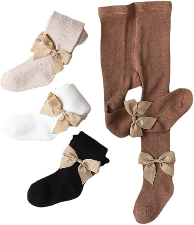 Baby Girl Tights Toddler Cable Knit Tights with Bow Seamless Mesh Leggings Stockings Infant Cotto... | Amazon (US)