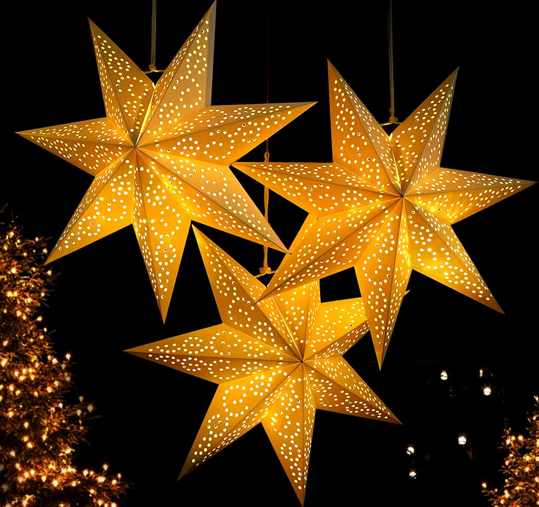 HOUÍSM 3Pack Star Shape Paper Lantern Hanging Hollow-Out Star Lampshade White 7-Pointed Star Lig... | Amazon (US)
