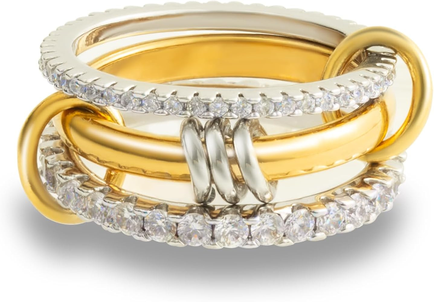 Chunky Stackable Cubic Zirconia Rings Set Non Tarnish, Gold Silver Rings Set for Women, 18K White... | Amazon (US)