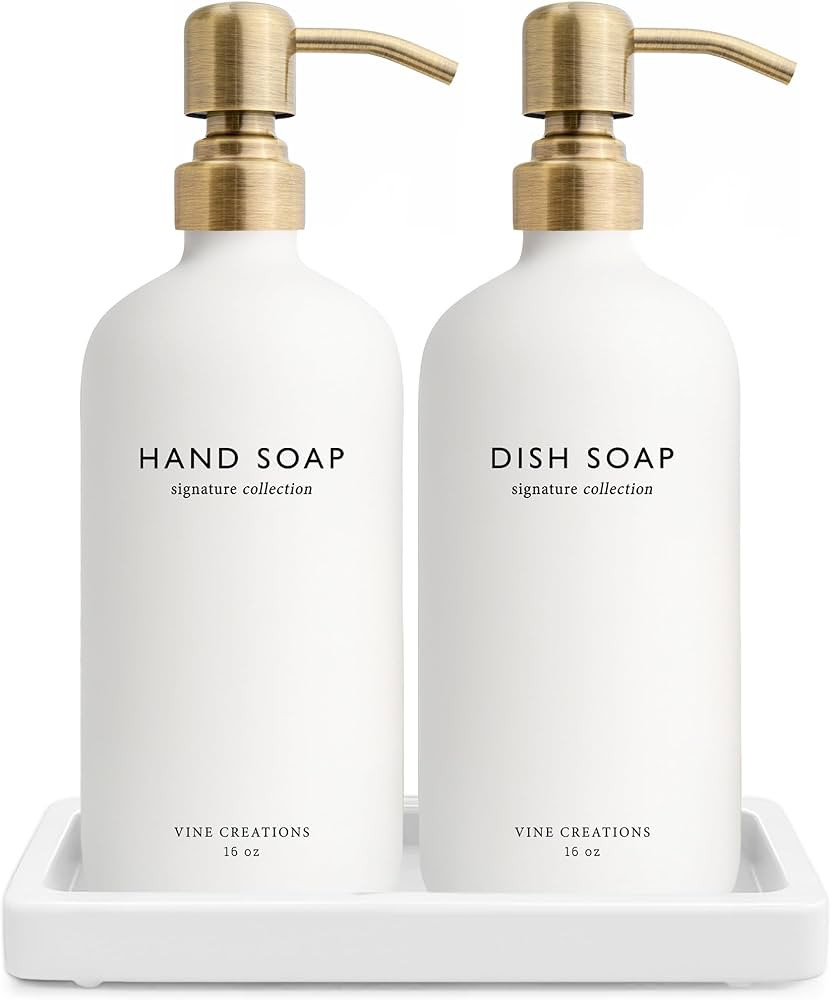 Vine Creations Glass Soap Dispenser Set, Kitchen Soap Dispenser Set with Ceramic Tray, 16 oz Dish... | Amazon (US)
