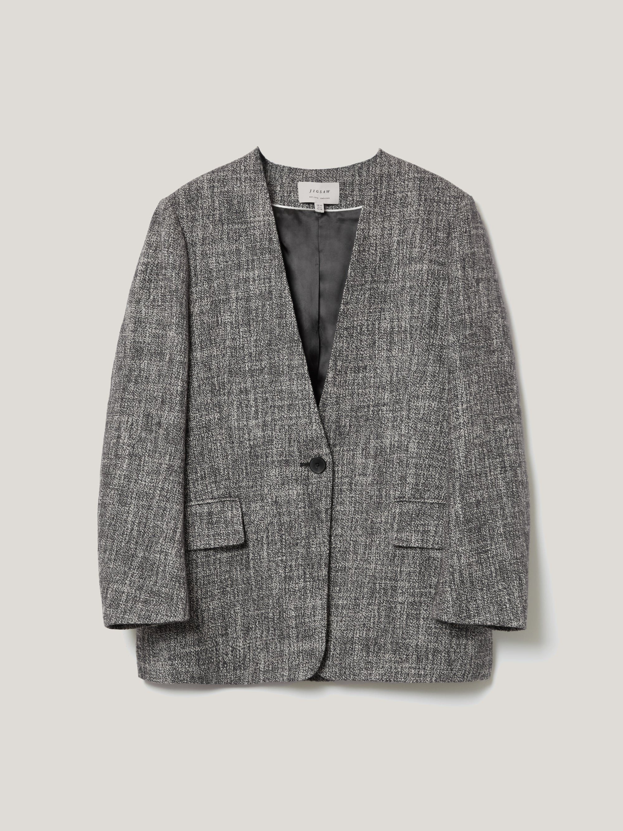 Collarless Boucle Jacket | Grey | Jigsaw (UK)