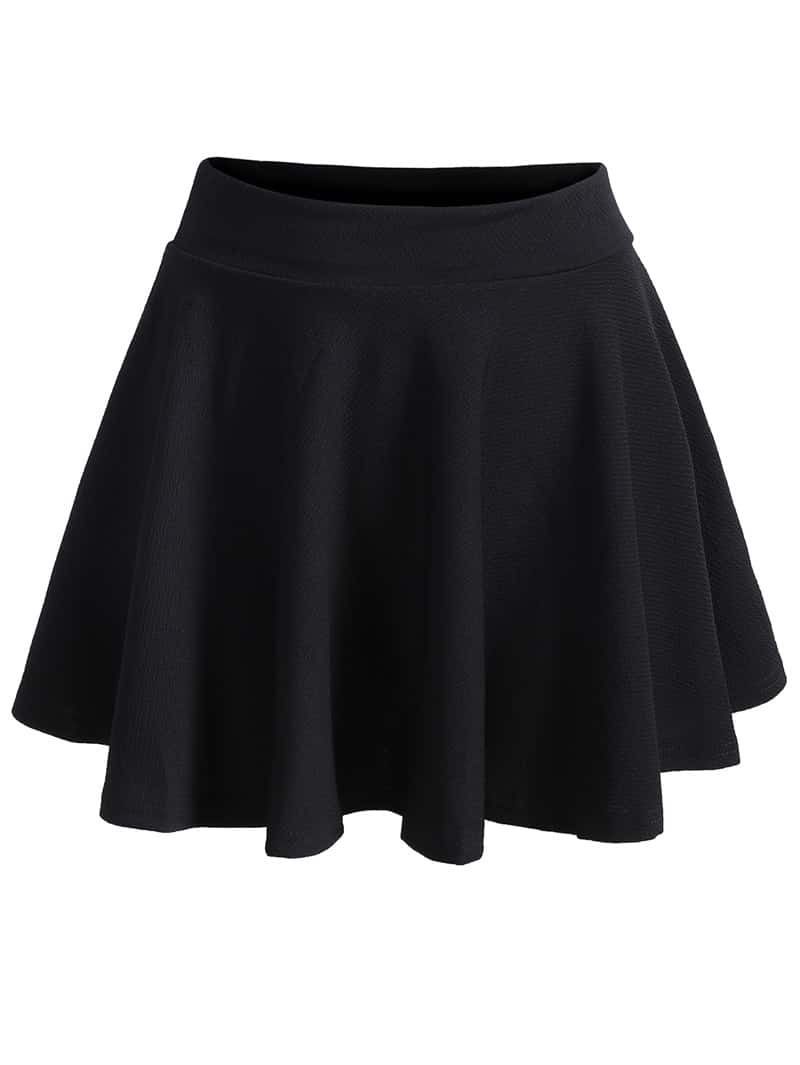 Elastic Waist Pleated Black Skirt | ROMWE