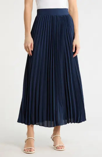 MAX STUDIO Pleated Knit Maxi Skirt in Navy-Navy at Nordstrom Rack, Size Large | Nordstrom Rack