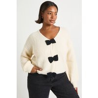 boohoo Women's Plus Bow Detail Knit Cardigan in Cream | Size: 16/18 | Denim | boohoo (US & Canada)
